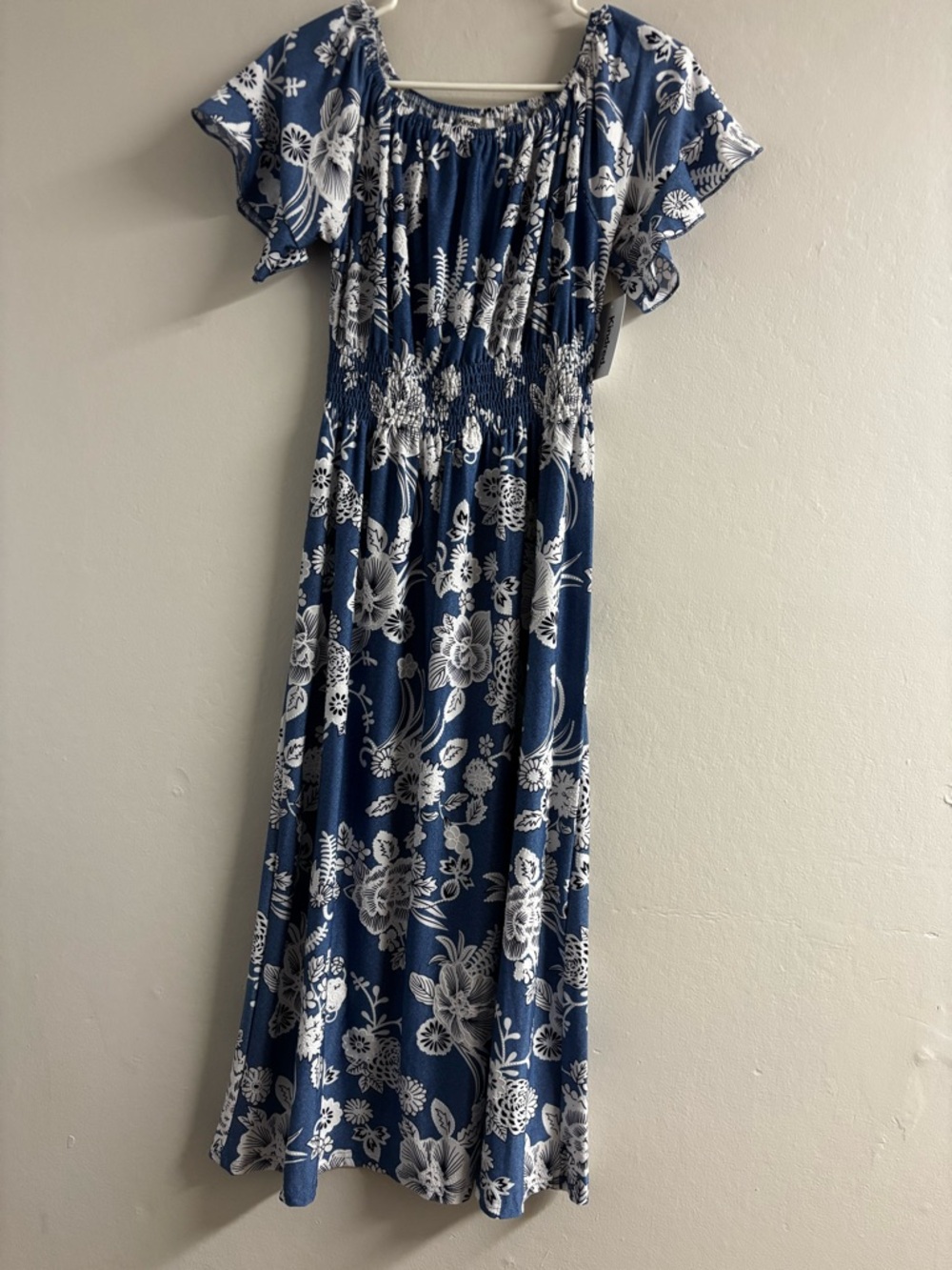 NWT Blue Floral Smocked Maxi Dress
